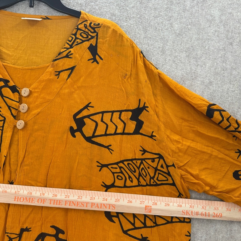 Rainbow Mustard African Tribal Print Rayon Open Kimono Oversized Boho OSFM India - Picture 5 of 8